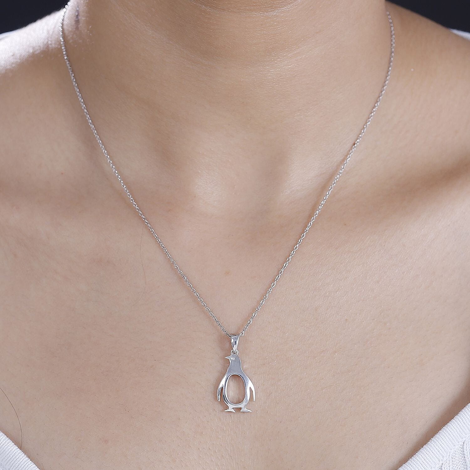 Penguin Pendant with Chain (Size 20) in Rhodium Overlay Sterling Silver 4290954 2