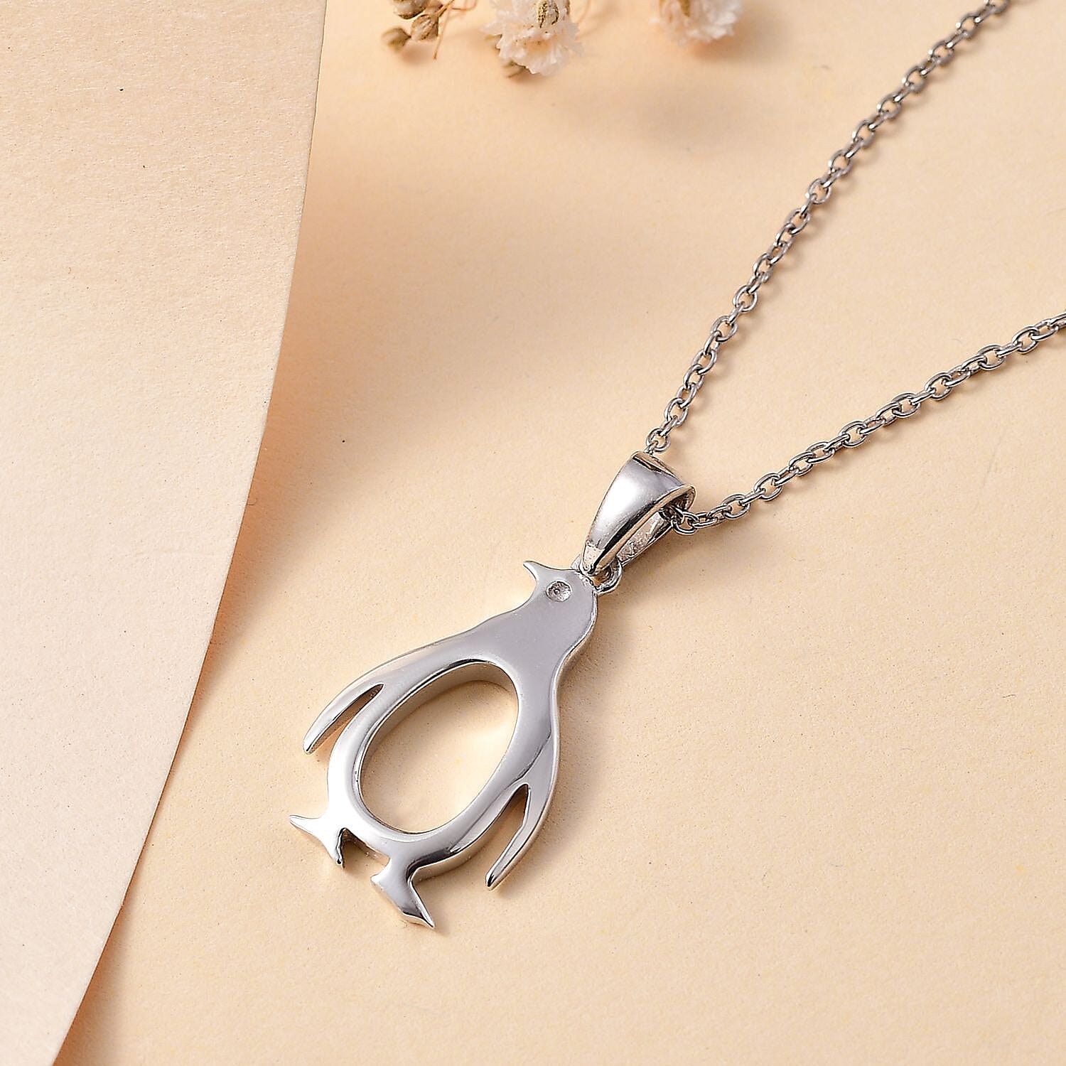 Penguin Pendant with Chain (Size 20) in Rhodium Overlay Sterling Silver 4290954 3