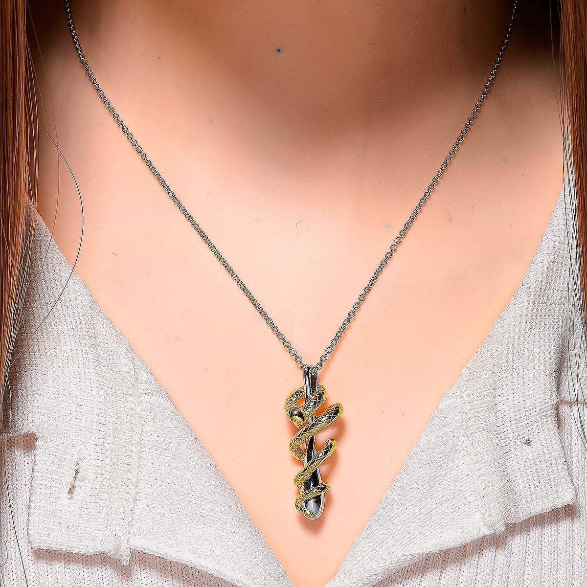 LUCY Q Drip Serpentine Collection - 18K Vermeil Yellow Gold Plated and Rhodium Overlay Sterling Silver Serpent Drip Pendant with Adjustable Chain (Size 28-24-18) 4381239 2
