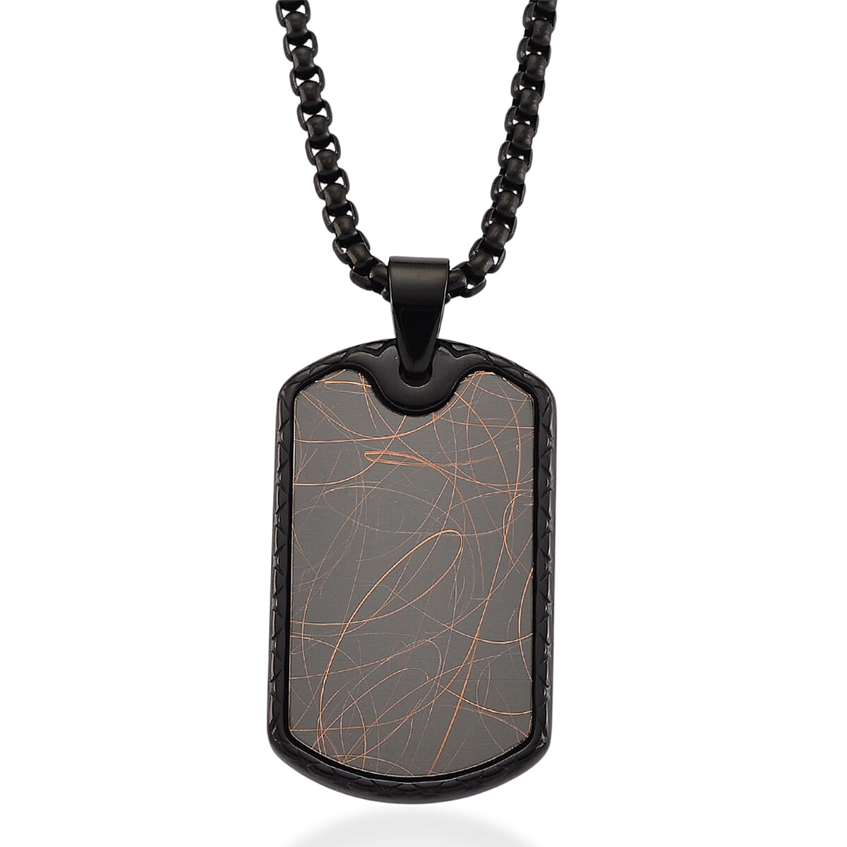 Spirograph Dog Tag Pendant with Box Necklace (Size - 24 - 2 Ext) in Black Plating 8250069 7