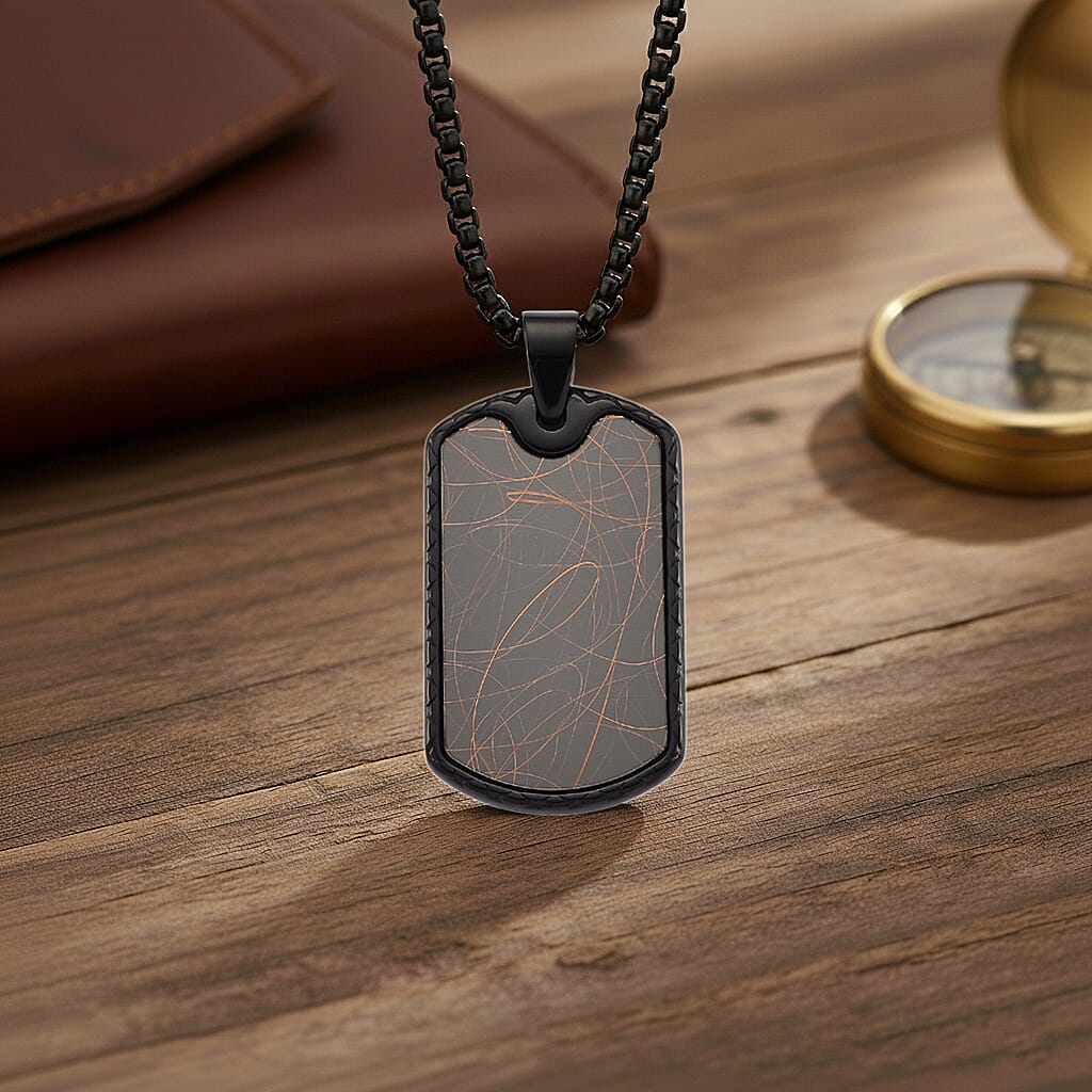Spirograph Dog Tag Pendant with Box Necklace (Size - 24 - 2 Ext) in Black Plating 8250069 8