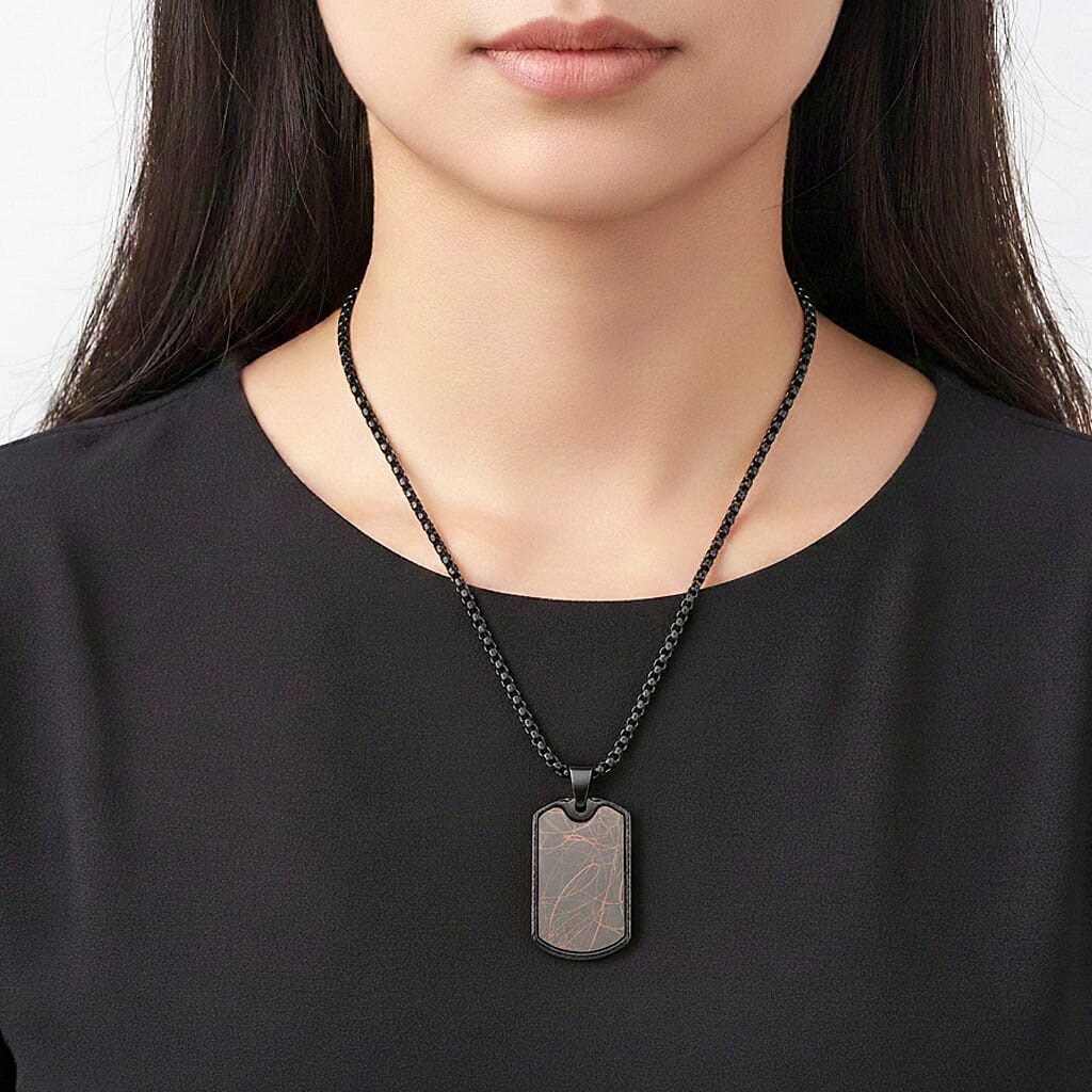 Spirograph Dog Tag Pendant with Box Necklace (Size - 24 - 2 Ext) in Black Plating 8250069 9