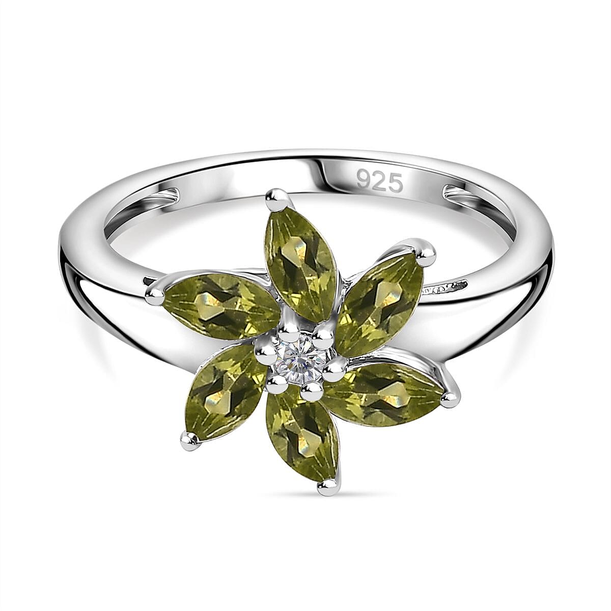 Peridot Arizona &amp; Natural Zircon Floral Ring in Sterling Silver 7821564 0