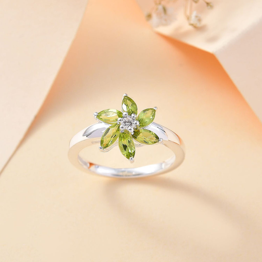 Peridot Arizona & Natural Zircon Floral Ring in Sterling Silver