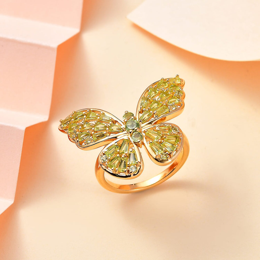 GP Peridot & Blue Sapphire Butterfly Ring in 18K Vermeil Yellow Gold Plated Sterling Silver 2.34 Ct.