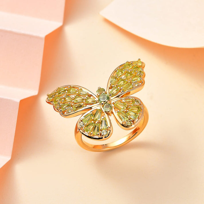 GP Peridot &amp; Blue Sapphire Butterfly Ring in 18K Vermeil Yellow Gold Plated Sterling Silver 2.34 Ct. 7833005 2