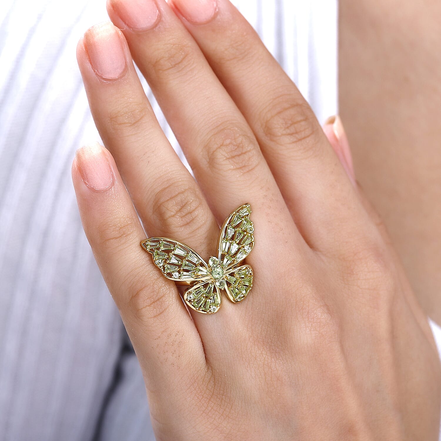 GP Peridot &amp; Blue Sapphire Butterfly Ring in 18K Vermeil Yellow Gold Plated Sterling Silver 2.34 Ct. 7833005 3