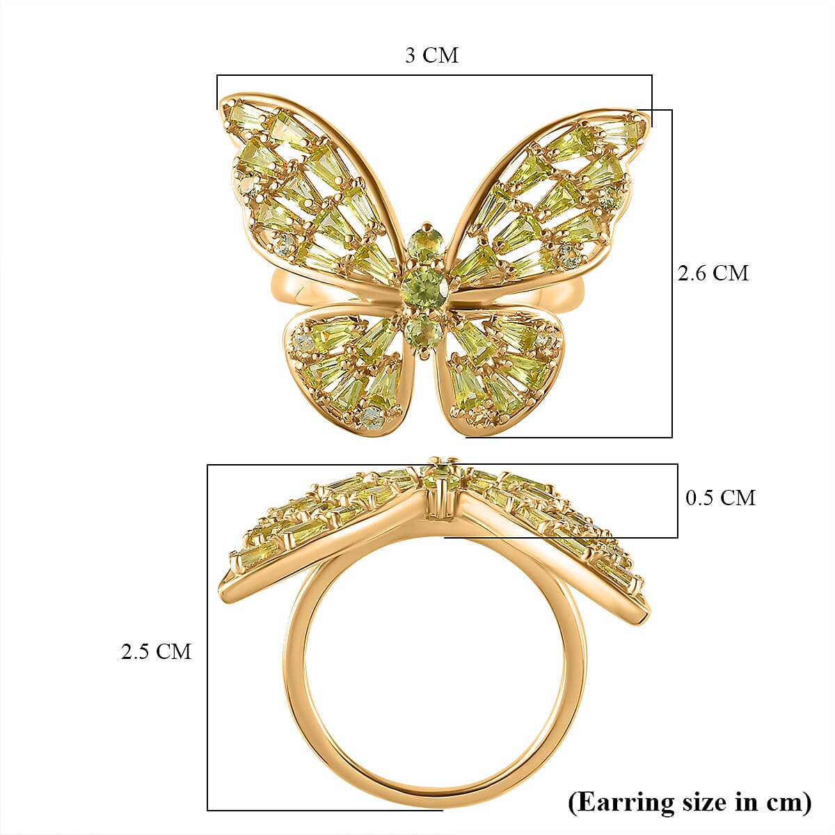 GP Peridot &amp; Blue Sapphire Butterfly Ring in 18K Vermeil Yellow Gold Plated Sterling Silver 2.34 Ct. 7833005 6