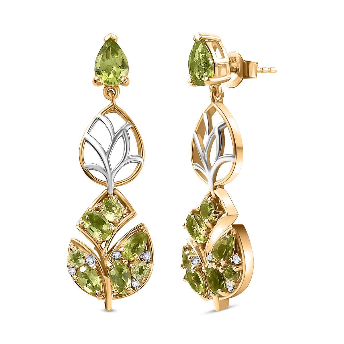 GP Italian Garden Collection - Natural Hebei Peridot, White Zircon Dangling Earrings in 18K Vermeil Yellow Gold and Platinum Plated Sterling Silver 7815499 0