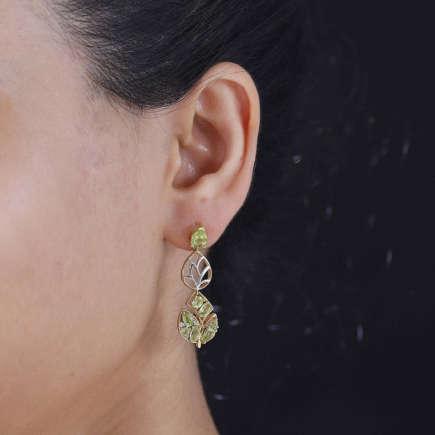 GP Italian Garden Collection - Natural Hebei Peridot, White Zircon Dangling Earrings in 18K Vermeil Yellow Gold and Platinum Plated Sterling Silver 7815499 3