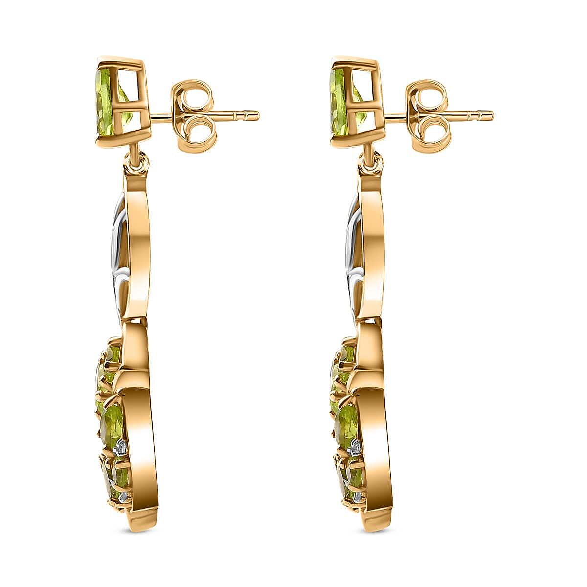 GP Italian Garden Collection - Natural Hebei Peridot, White Zircon Dangling Earrings in 18K Vermeil Yellow Gold and Platinum Plated Sterling Silver 7815499 4