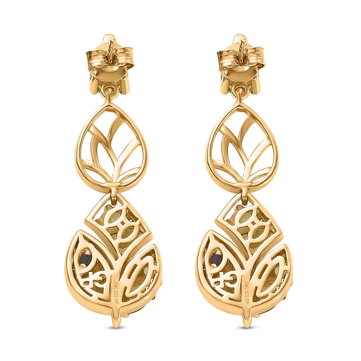 GP Italian Garden Collection - Natural Hebei Peridot, White Zircon Dangling Earrings in 18K Vermeil Yellow Gold and Platinum Plated Sterling Silver 7815499 5