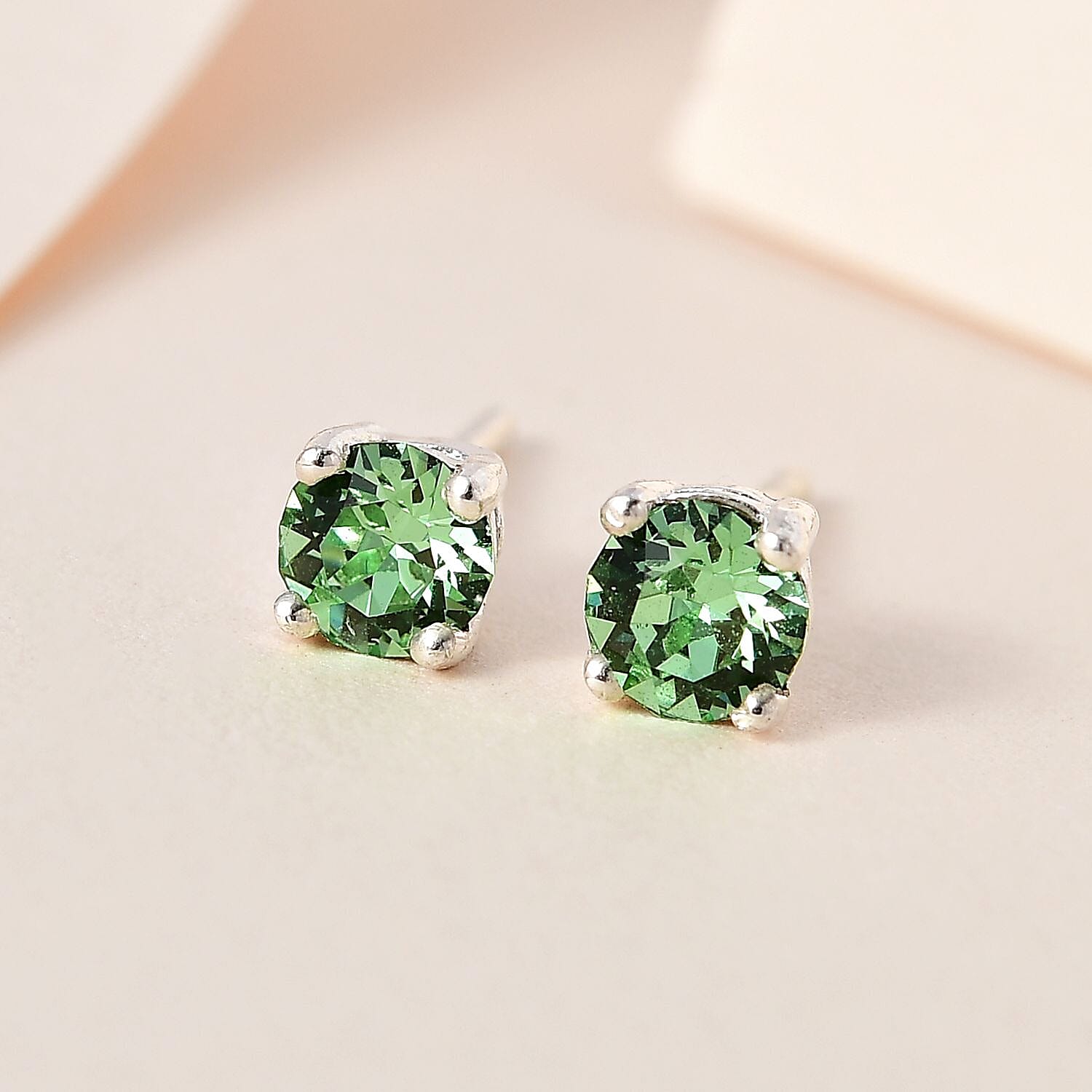 Peridot Austrian Crystal Soliatire Stud Earrings in Sterling Silver 7592098 1