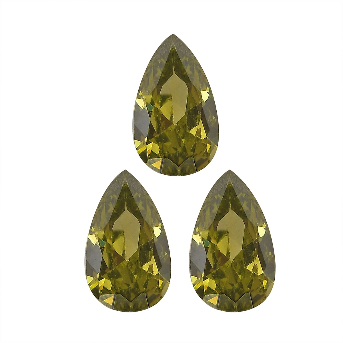 Set of 3 Peridot Cubic Zirconia Loose Gemstones in Pear Shape 0.86 Ct. (5x3 mm) 8068419 0