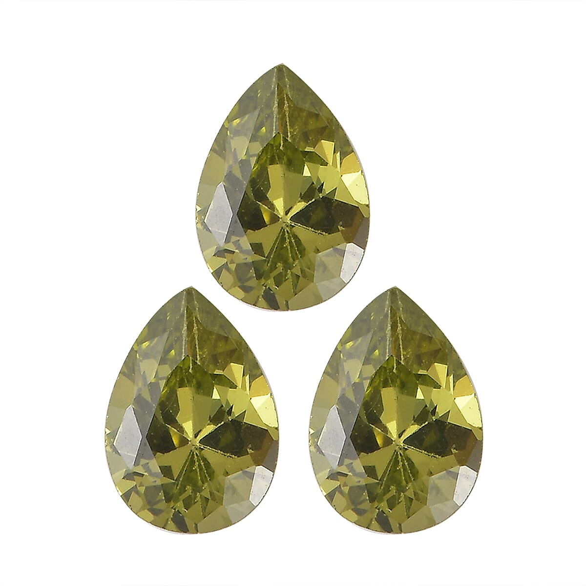 Set of 3 Peridot Cubic Zirconia Loose Gemstones in Pear Shape 3.32 Ct. (7x5 mm) 8068420 0