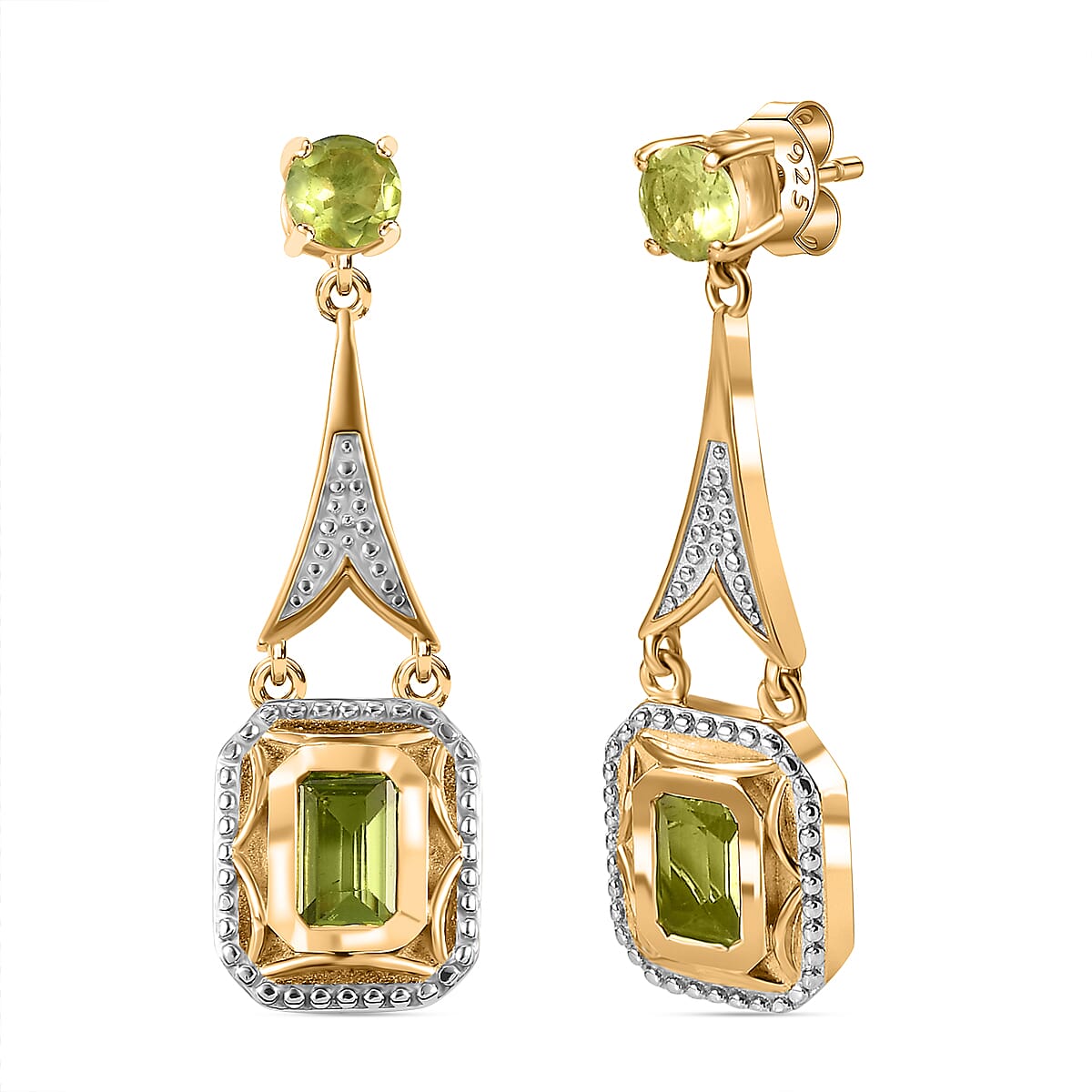 Peridot Dangling Earrings in 18K Vermeil Yellow Gold Plated Sterling Silver 7847477 0