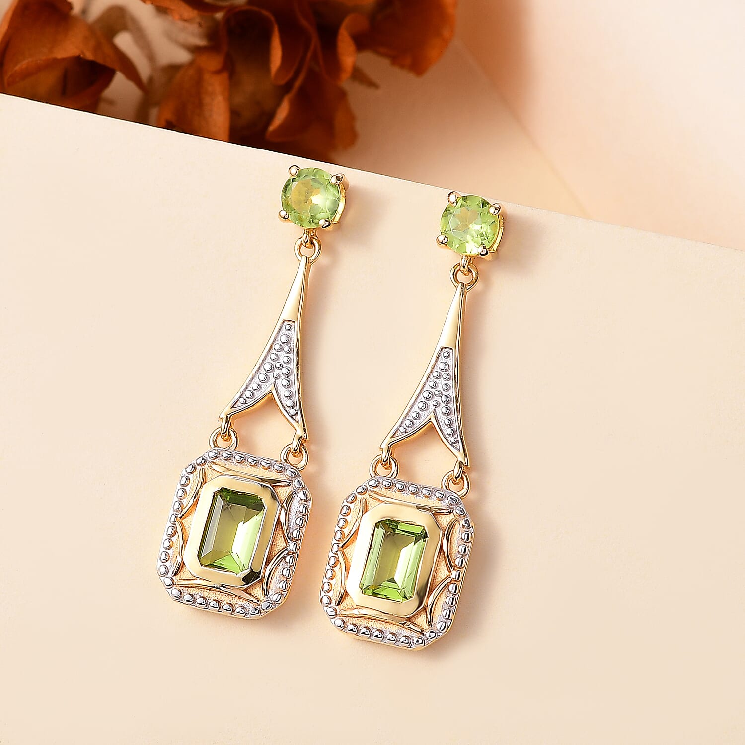 Peridot Dangling Earrings in 18K Vermeil Yellow Gold Plated Sterling Silver 7847477 1