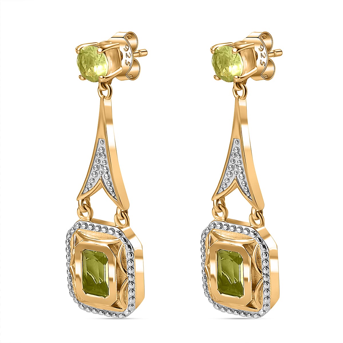 Peridot Dangling Earrings in 18K Vermeil Yellow Gold Plated Sterling Silver 7847477 3