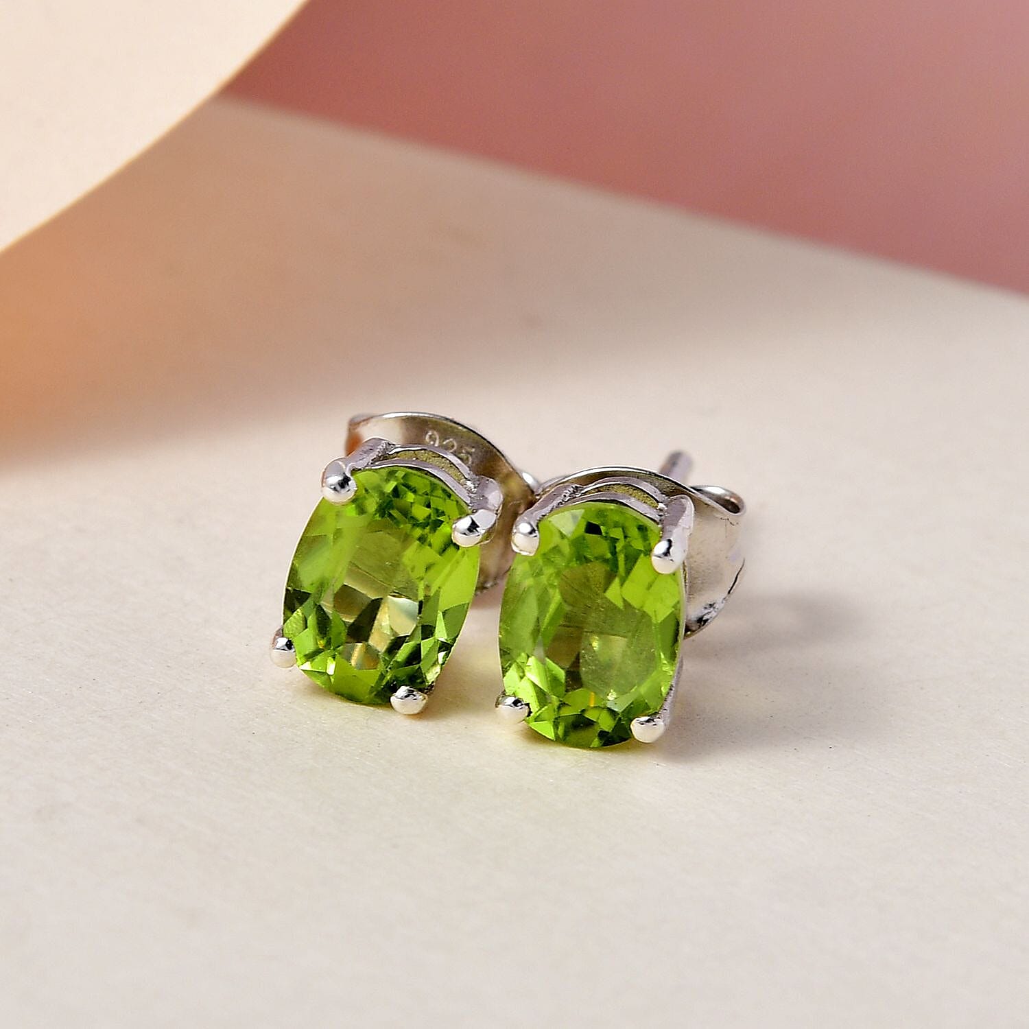 Hebei Peridot Solitaire Stud Earrings with Push Back in Platinum Overlay Sterling Silver 1.50 Ct. 3815715 2