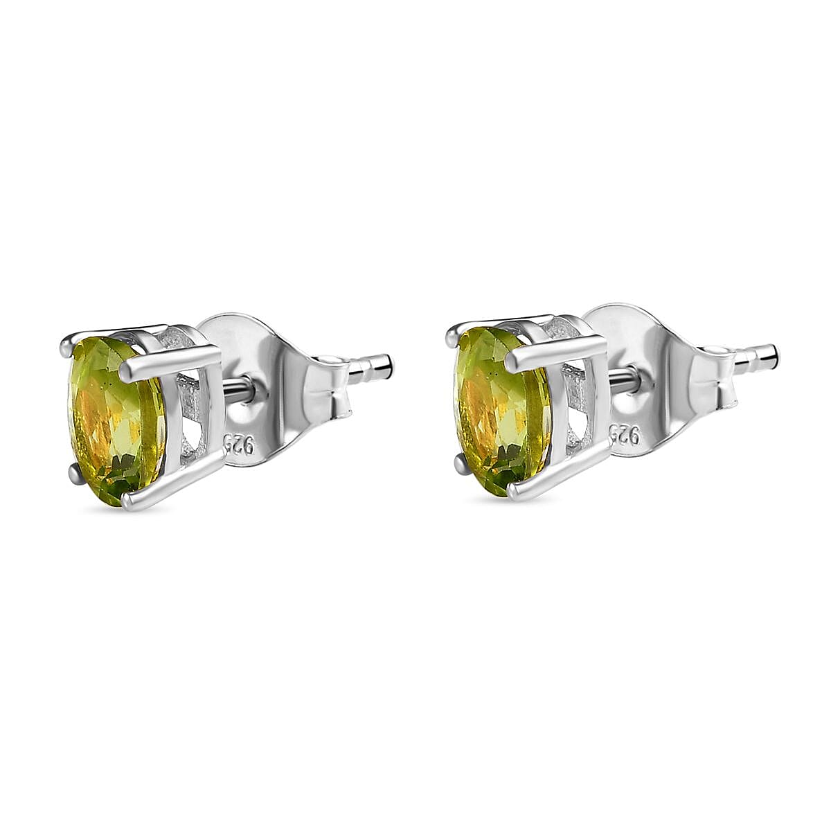 Hebei Peridot Solitaire Stud Earrings with Push Back in Platinum Overlay Sterling Silver 1.50 Ct. 3815715 4