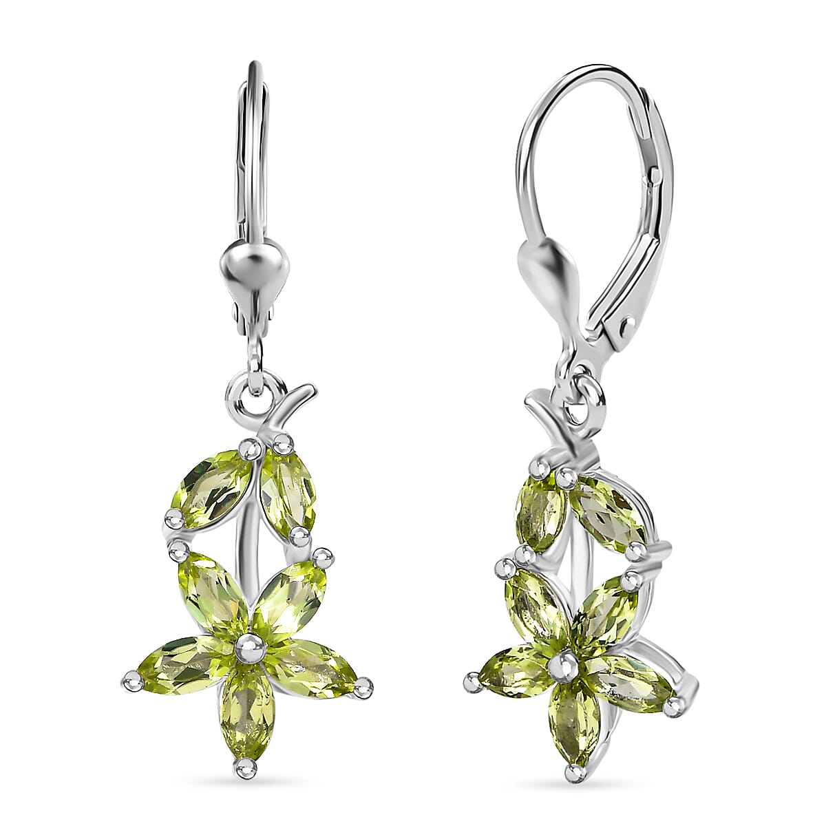 Peridot Floral Earring with Lever Back in Rhodium Overlay Sterling Silver 2.20 Ct. 8085443 0