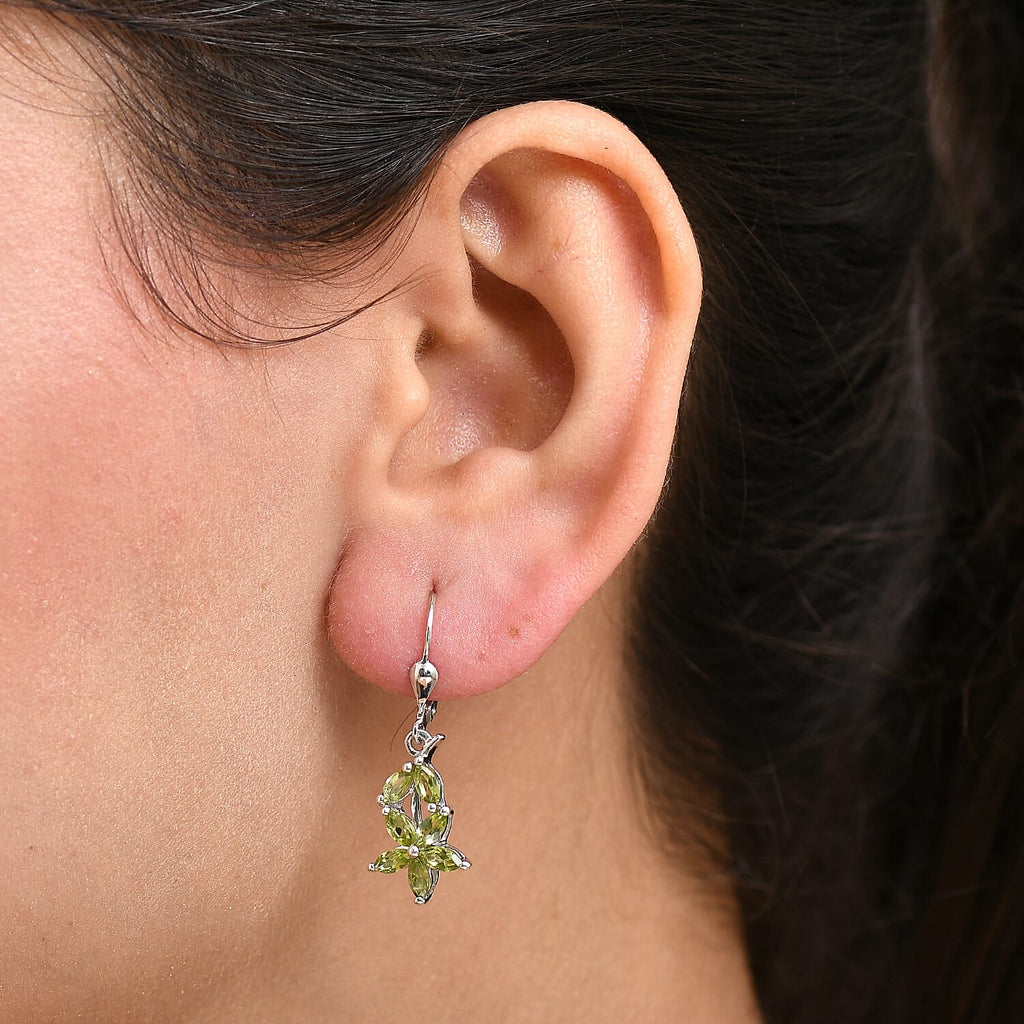 Peridot Earring with Lever Back in Rhodium OverlaySterling Silver 2.20 Ct.