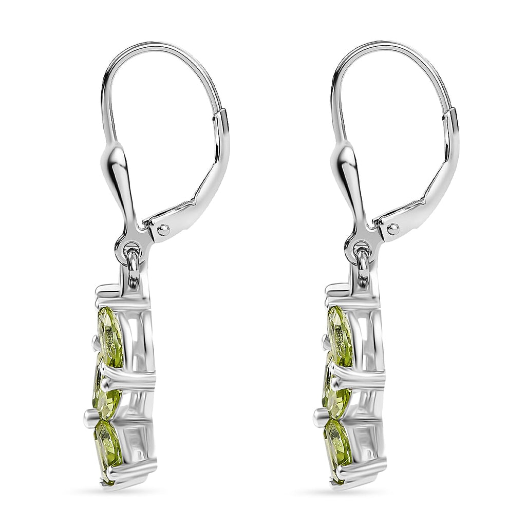 Peridot Earring with Lever Back in Rhodium OverlaySterling Silver 2.20 Ct.