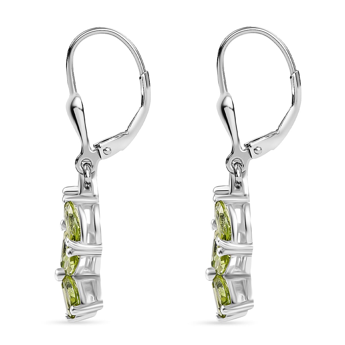 Peridot Floral Earring with Lever Back in Rhodium Overlay Sterling Silver 2.20 Ct. 8085443 4