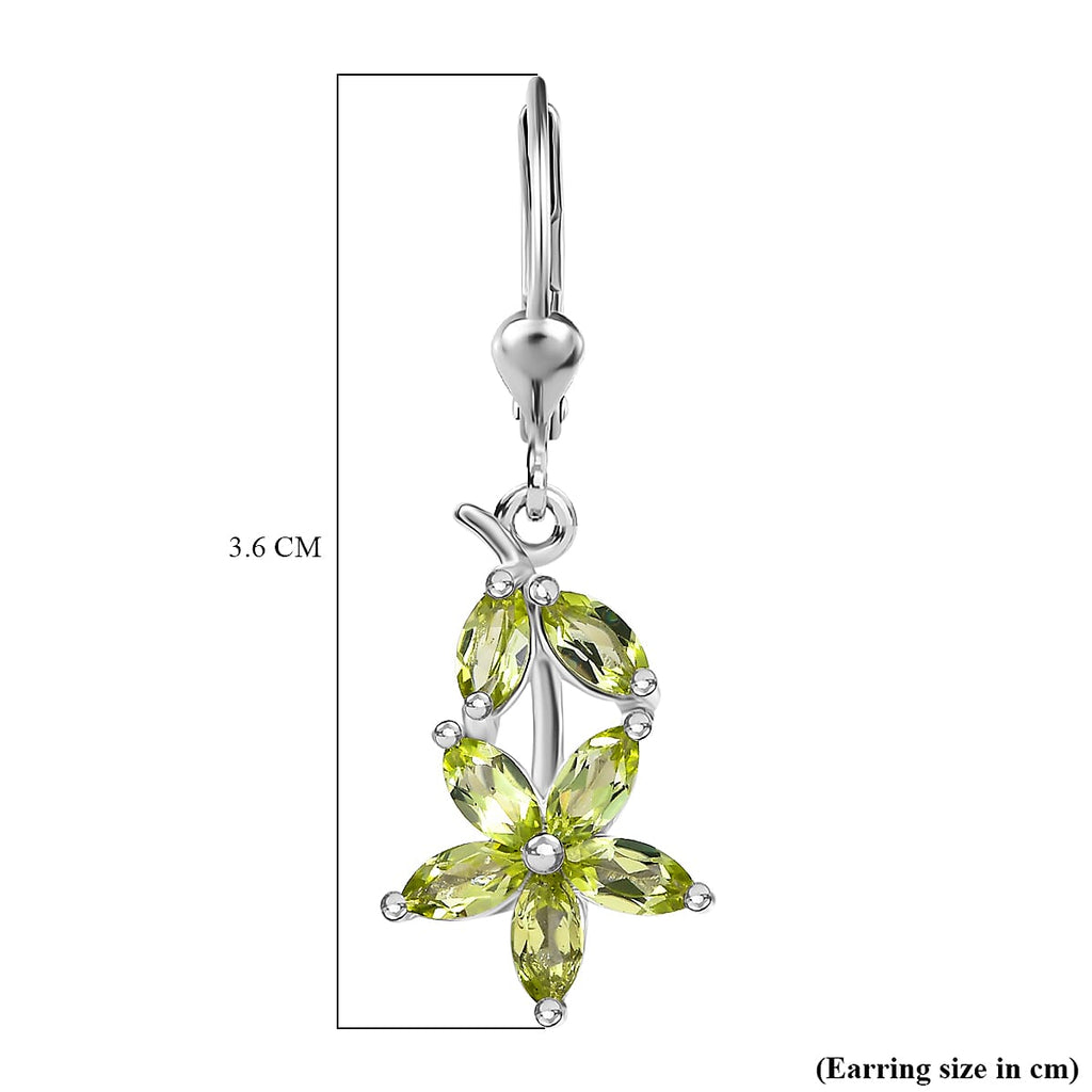 Peridot Earring with Lever Back in Rhodium OverlaySterling Silver 2.20 Ct.
