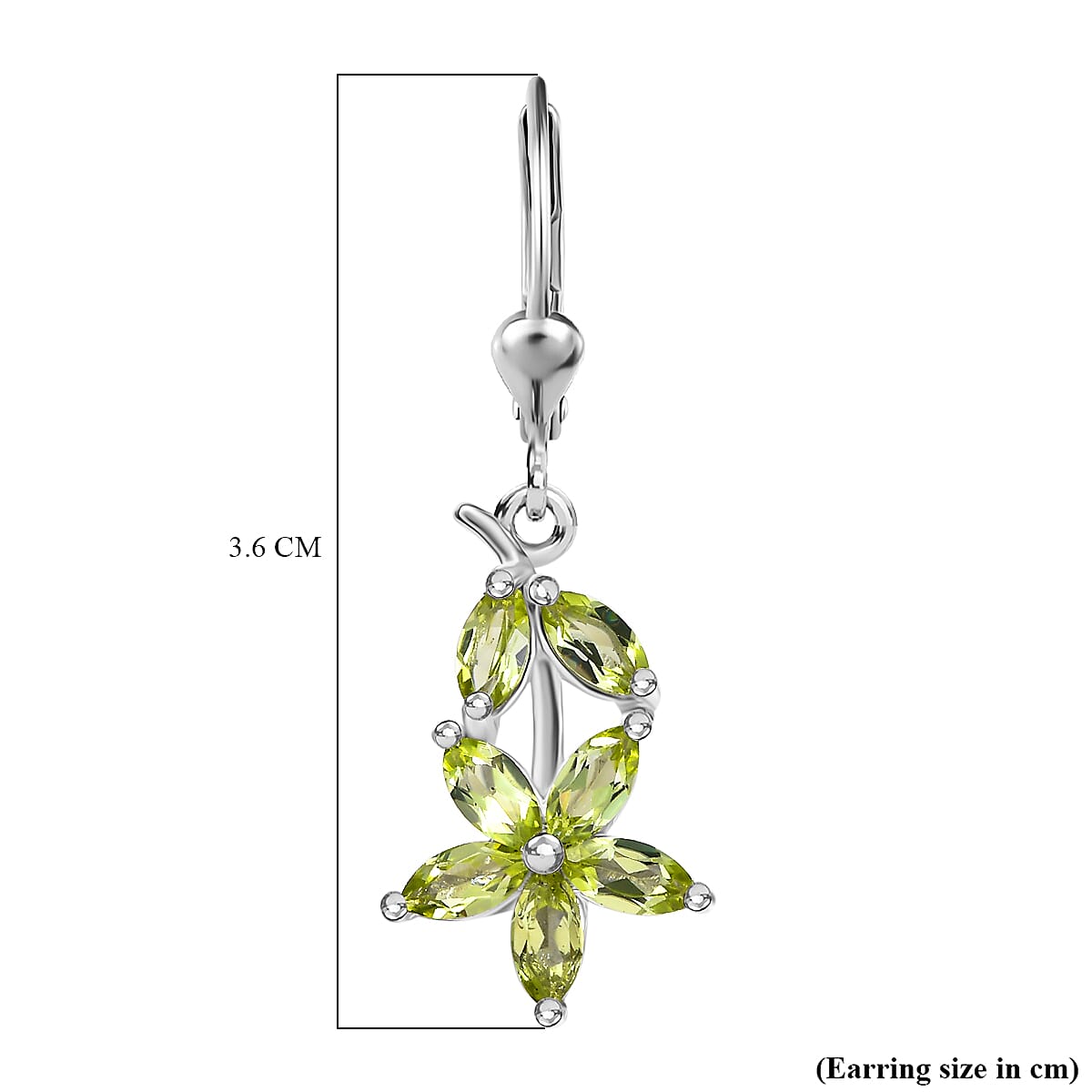 Peridot Floral Earring with Lever Back in Rhodium Overlay Sterling Silver 2.20 Ct. 8085443 6