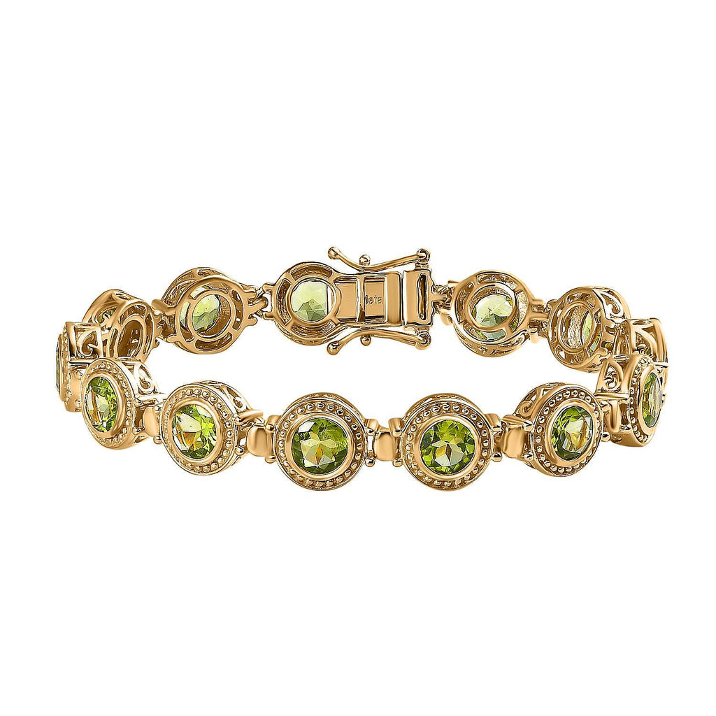 Hebei Peridot Tennis Bracelet (Size - 7) in 18K Vermeil Yellow Gold Plated Sterling Silver 10.59 Ct, Silver Wt. 18.12 Gms