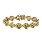 Hebei Peridot Tennis Bracelet (Size - 7) in 18K Vermeil Yellow Gold Plated Sterling Silver 10.59 Ct, Silver Wt. 18.12 Gms