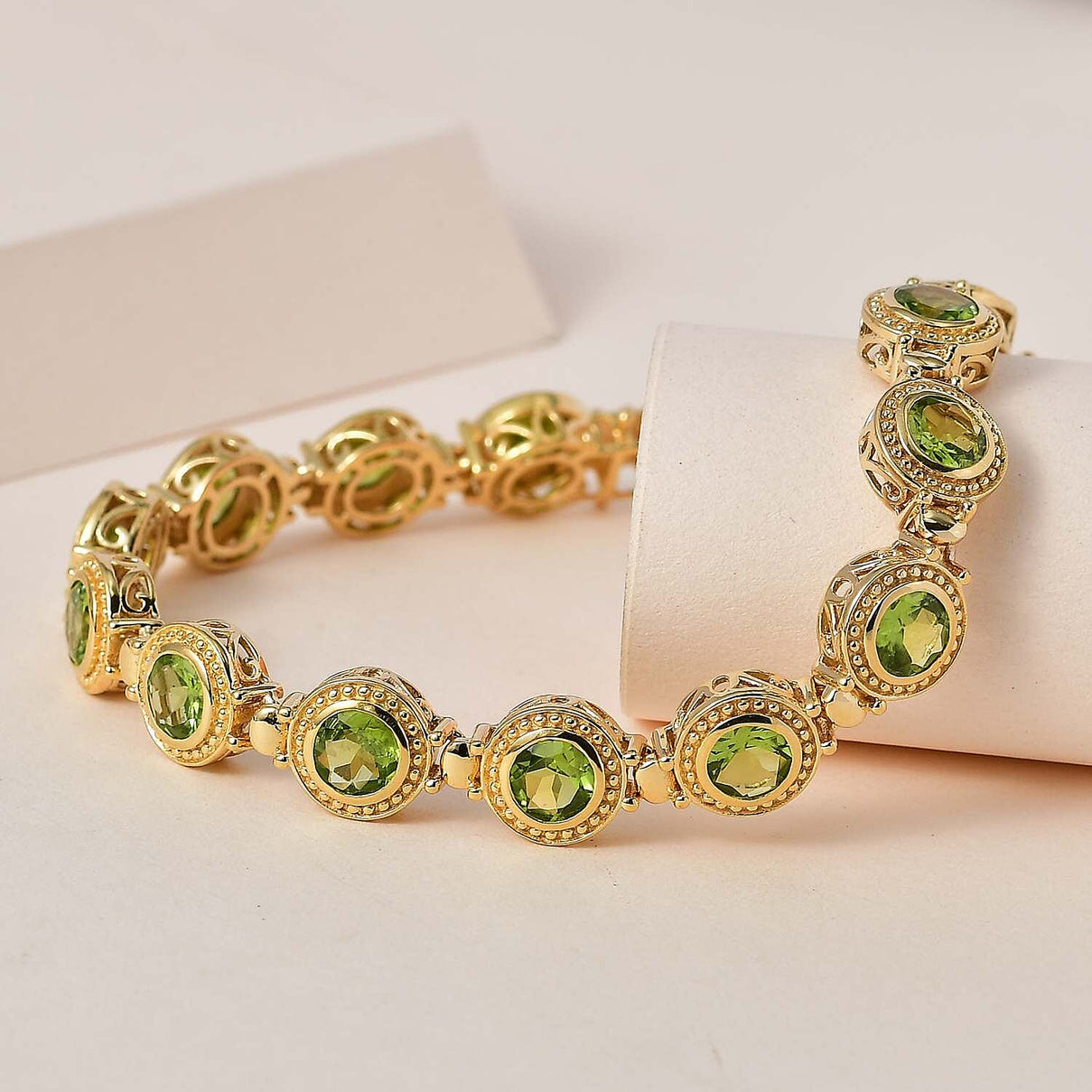 Hebei Peridot Fancy Bracelet (Size - 7) in Sterling Silver with 18K Vermeil Yellow Gold 13.02 ct 7583684 2