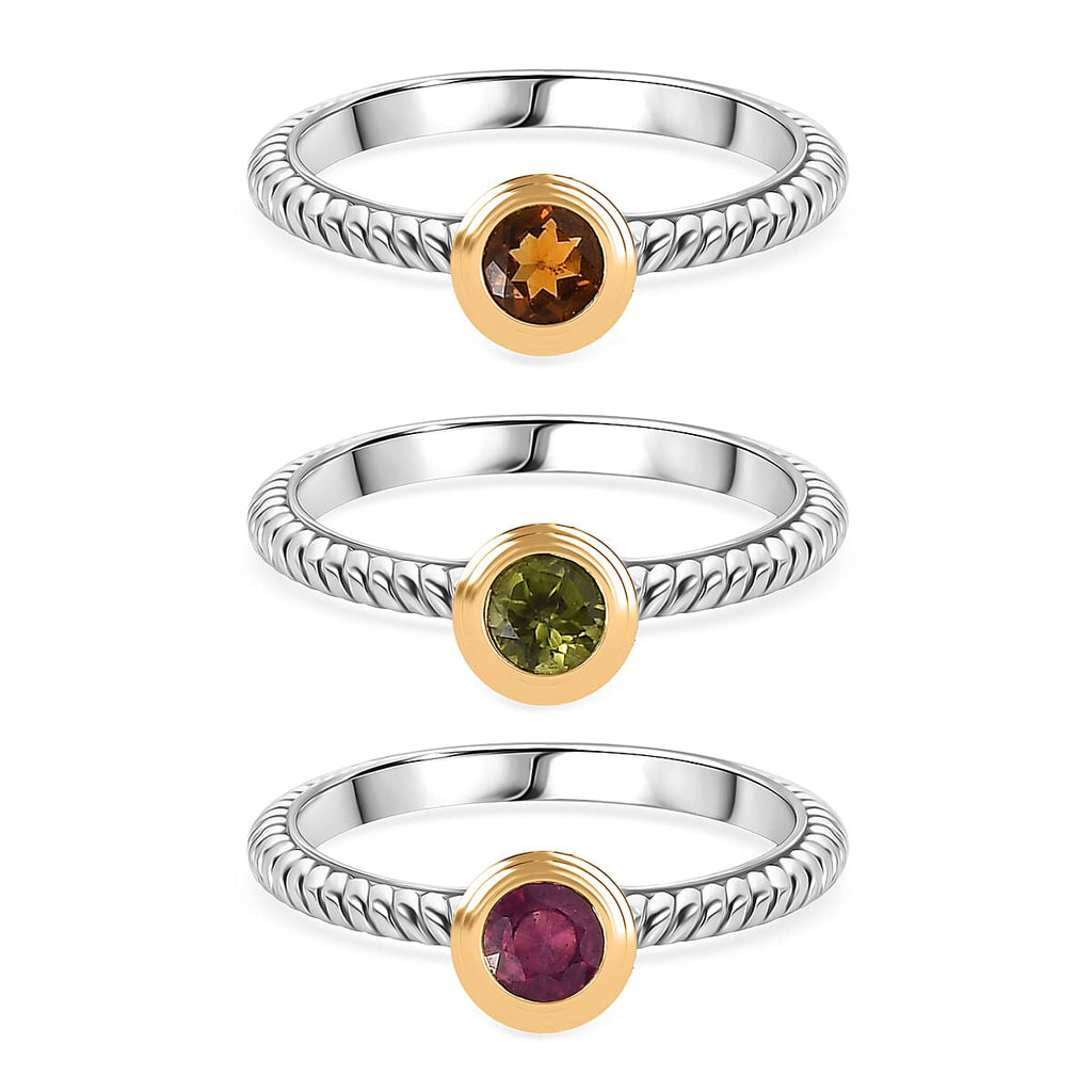 Peridot, Madeira Citrine & African Ruby Stackable Ring in Yellow Gold Plated & Platinum Overlay Sterling Silver, Silver Wt. 5.86 Gms.