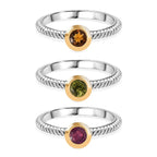 Peridot, Madeira Citrine & African Ruby Stackable Ring in Yellow Gold Plated & Platinum Overlay Sterling Silver, Silver Wt. 5.86 Gms.