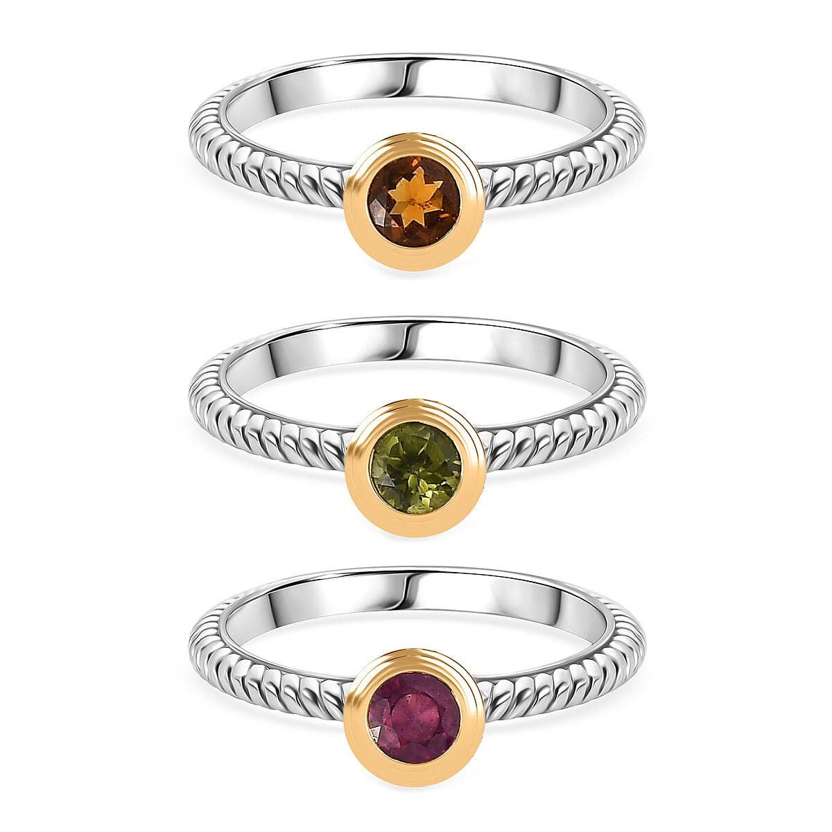 Peridot, Madeira Citrine &amp; African Ruby Stackable Ring in Yellow Gold Plated &amp; Platinum Overlay Sterling Silver, Silver Wt. 5.86 Gms. 8244127 0