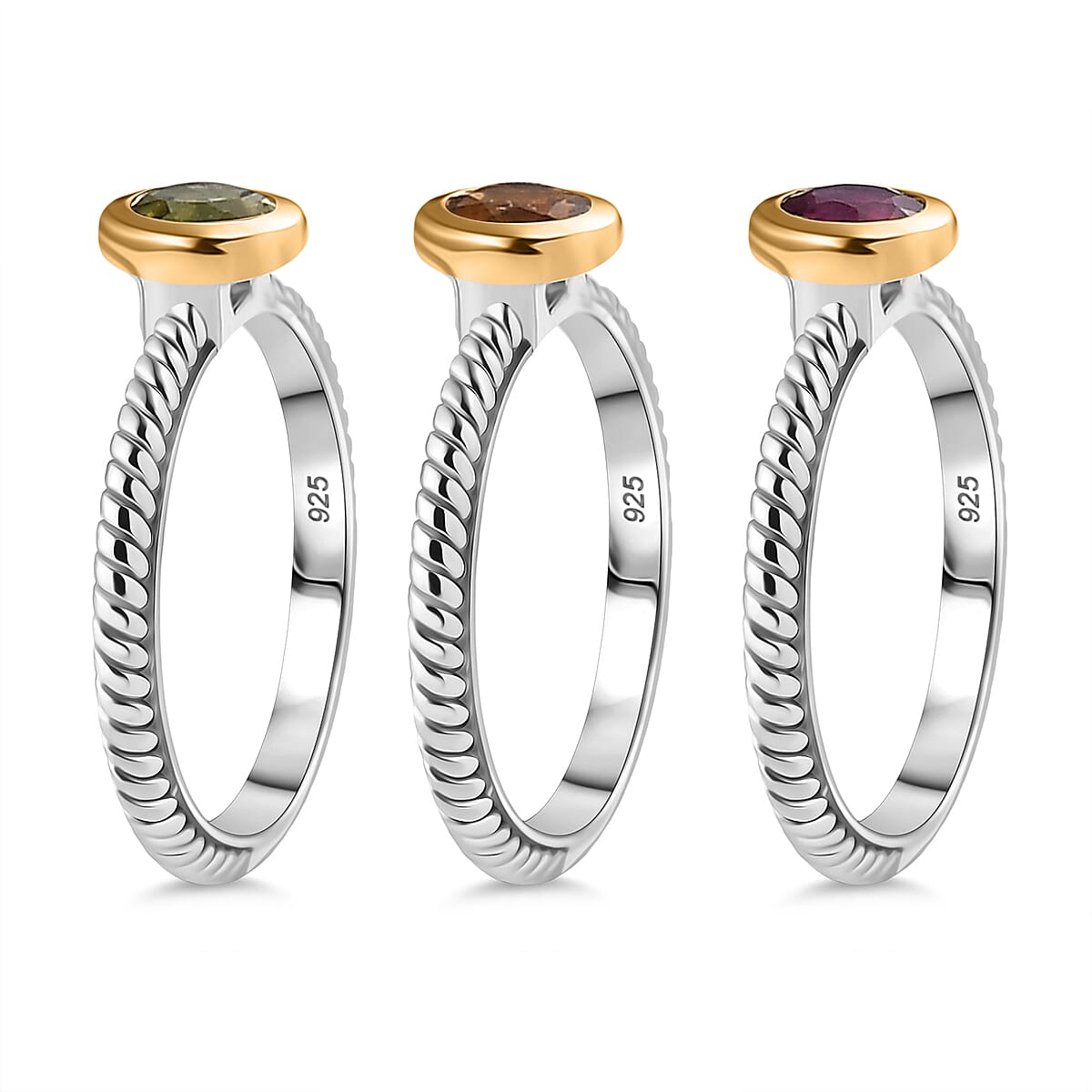 Peridot, Madeira Citrine &amp; African Ruby Stackable Ring in Yellow Gold Plated &amp; Platinum Overlay Sterling Silver, Silver Wt. 5.86 Gms. 8244127 3