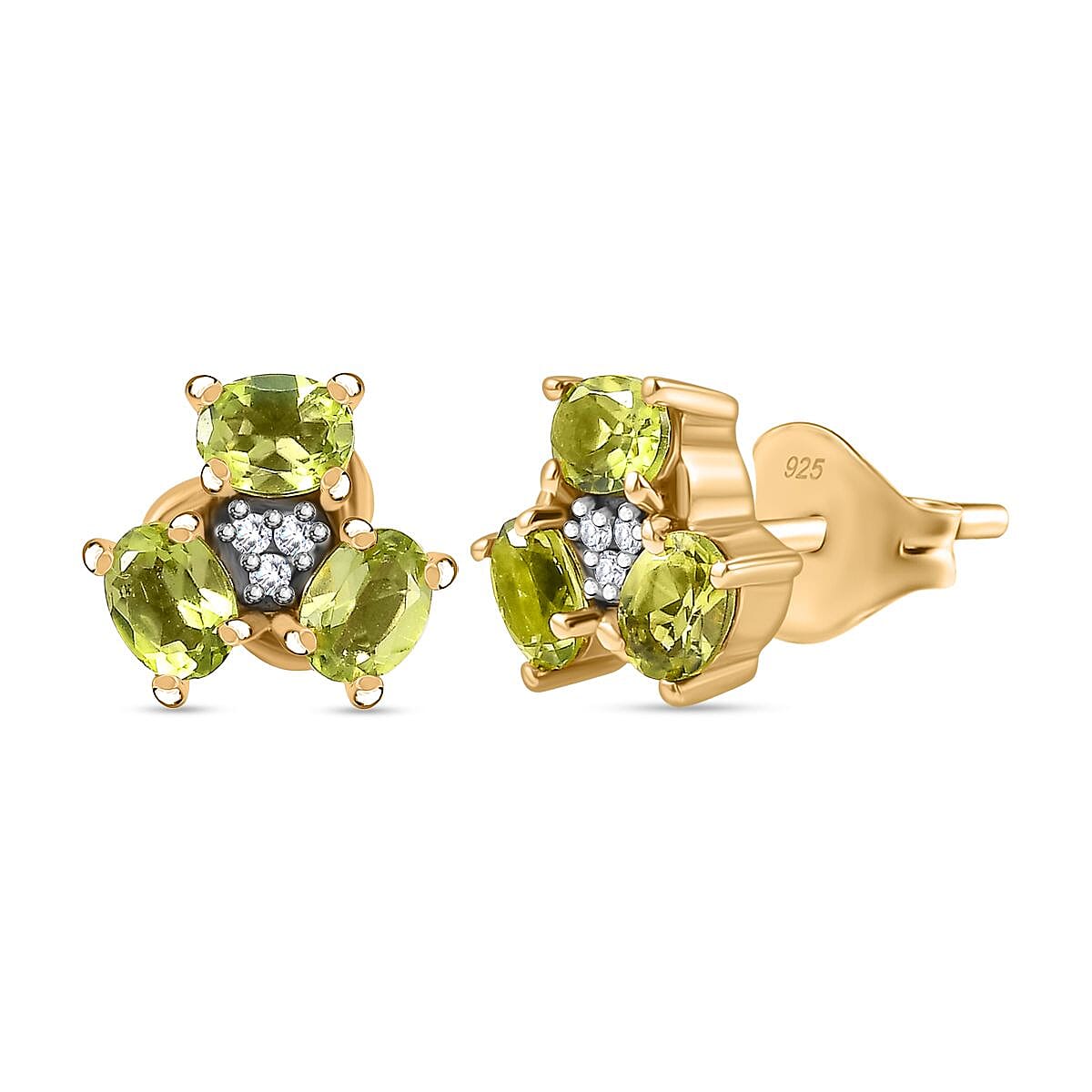 Peridot, Moissanite Cluster Earrings in 18K Yellow Gold Vermeil Plated Sterling Silver 1.23 ct. 7847537 0