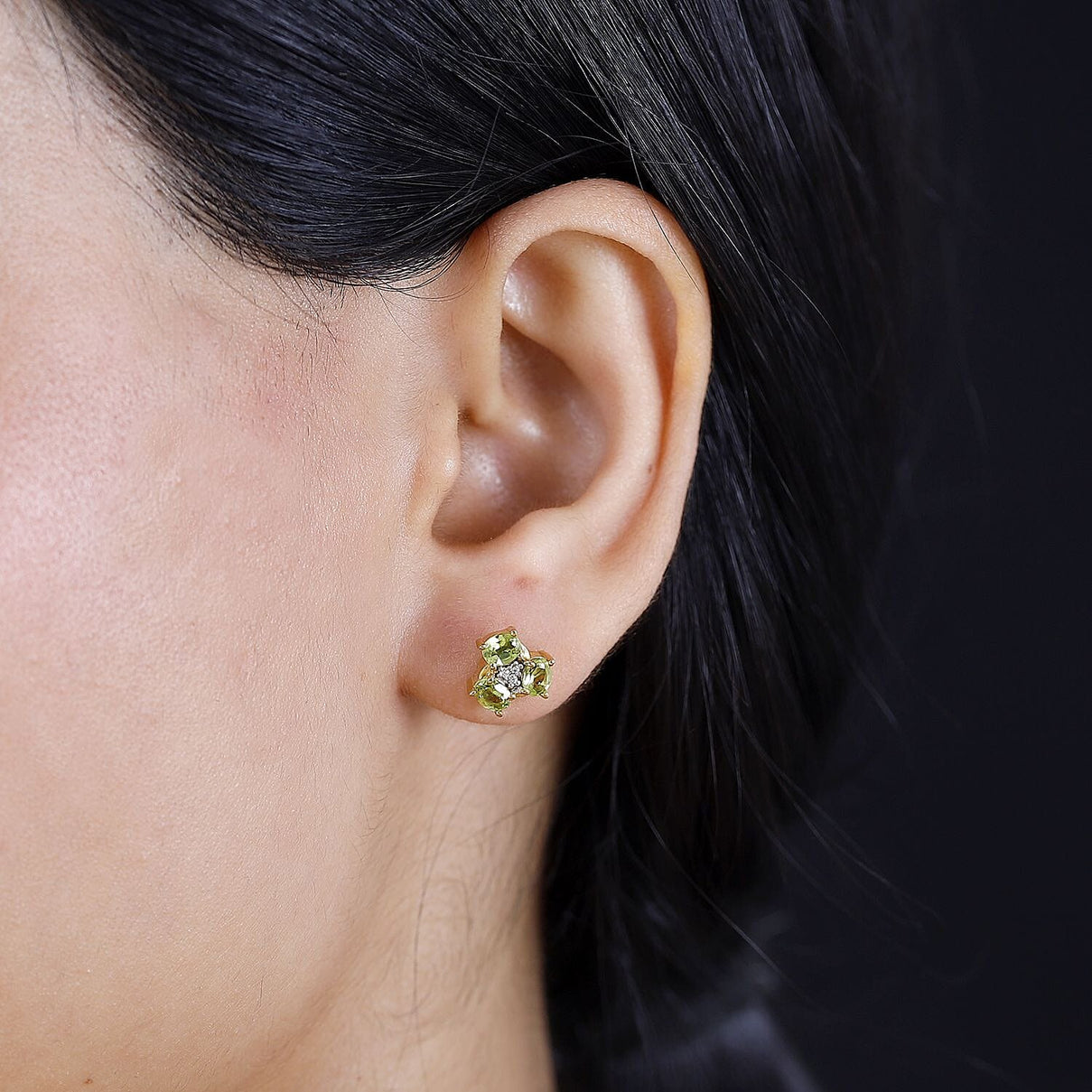 Peridot, Moissanite Cluster Earrings in 18K Yellow Gold Vermeil Plated Sterling Silver 1.23 ct. 7847537 3