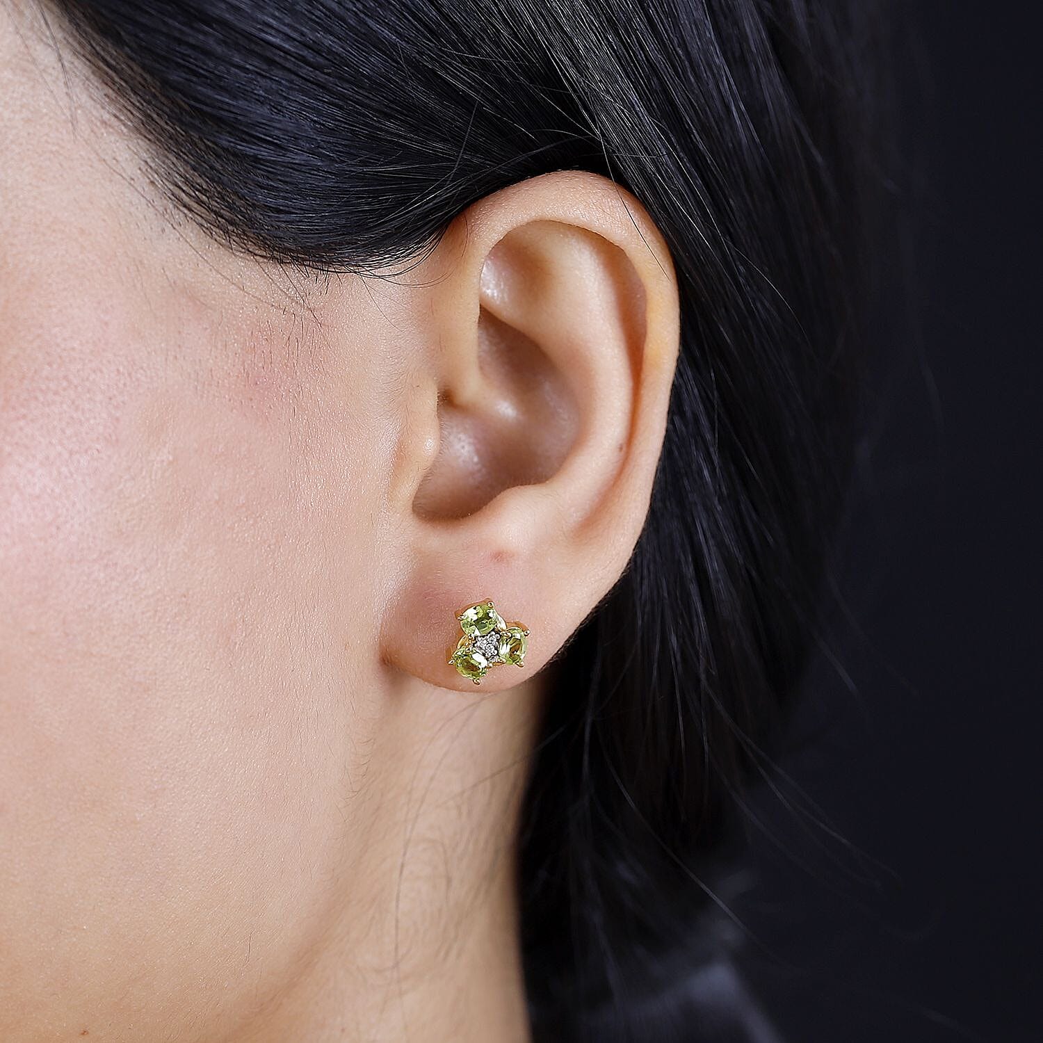 Peridot, Moissanite Cluster Earrings in 18K Yellow Gold Vermeil Plated Sterling Silver 1.23 ct. 7847537 3