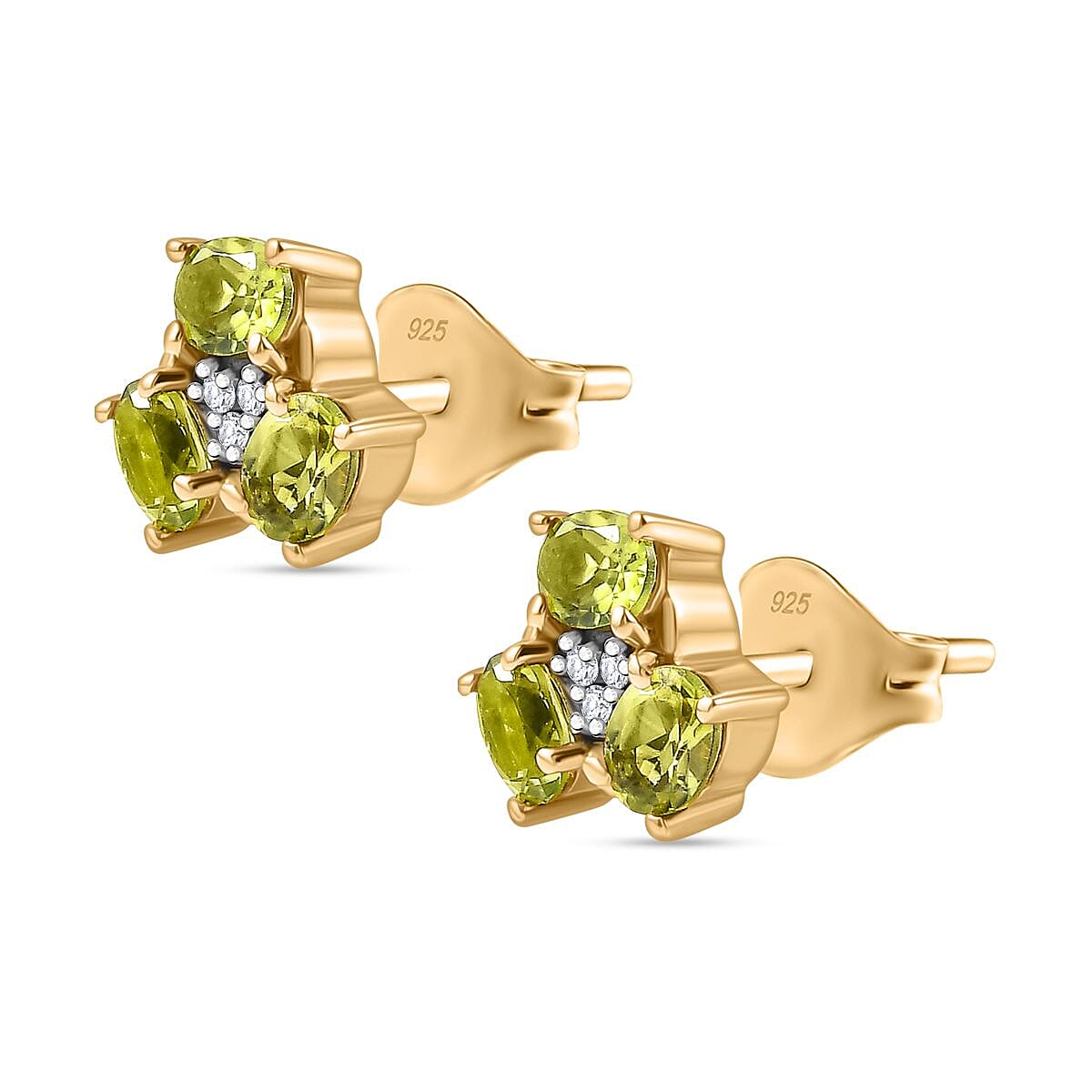 Peridot, Moissanite Cluster Earrings in 18K Yellow Gold Vermeil Plated Sterling Silver 1.23 ct. 7847537 4