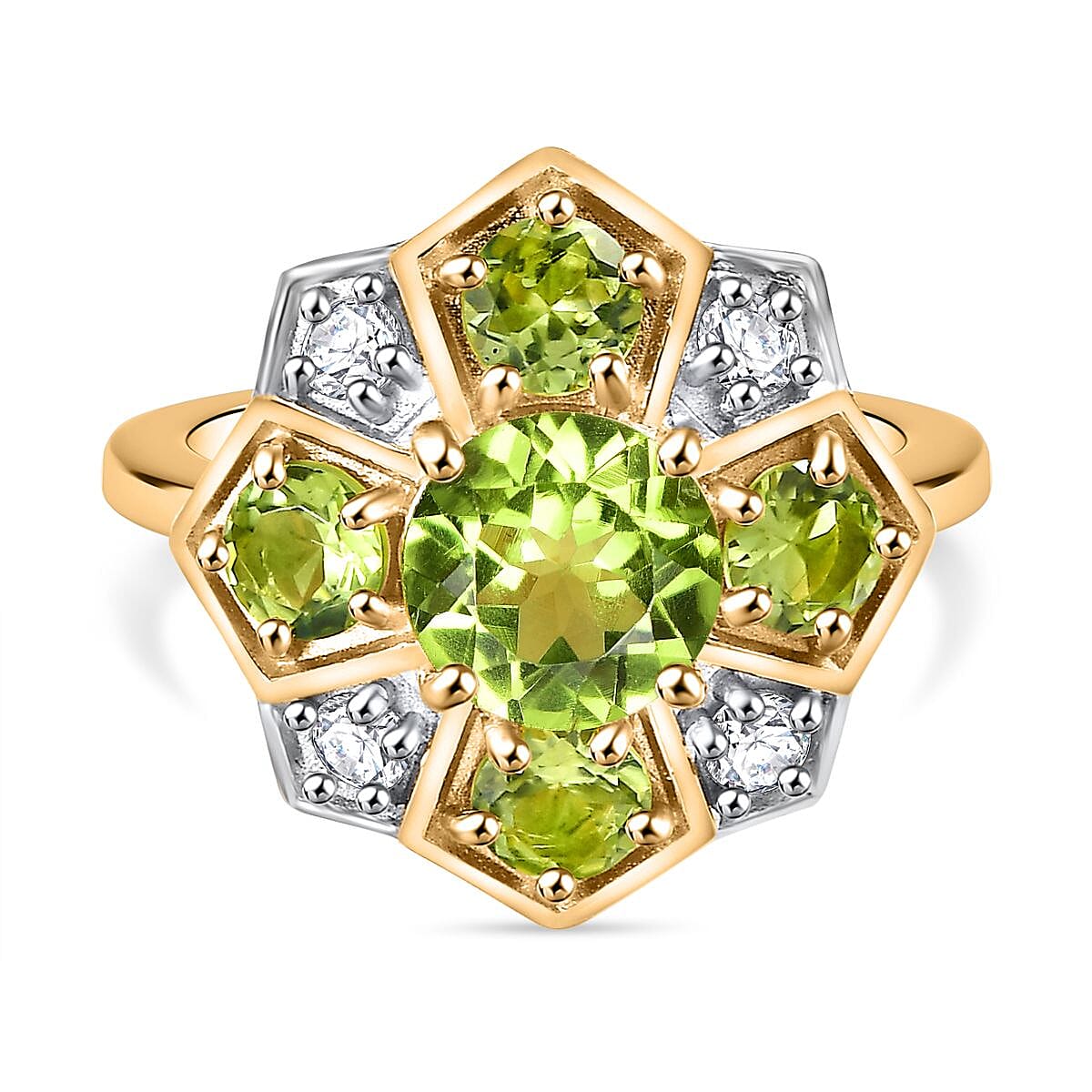 Peridot, Moissanite Cluster Ring in 18K Vermeil Yellow Gold Plated Sterling Silver 7845371 0