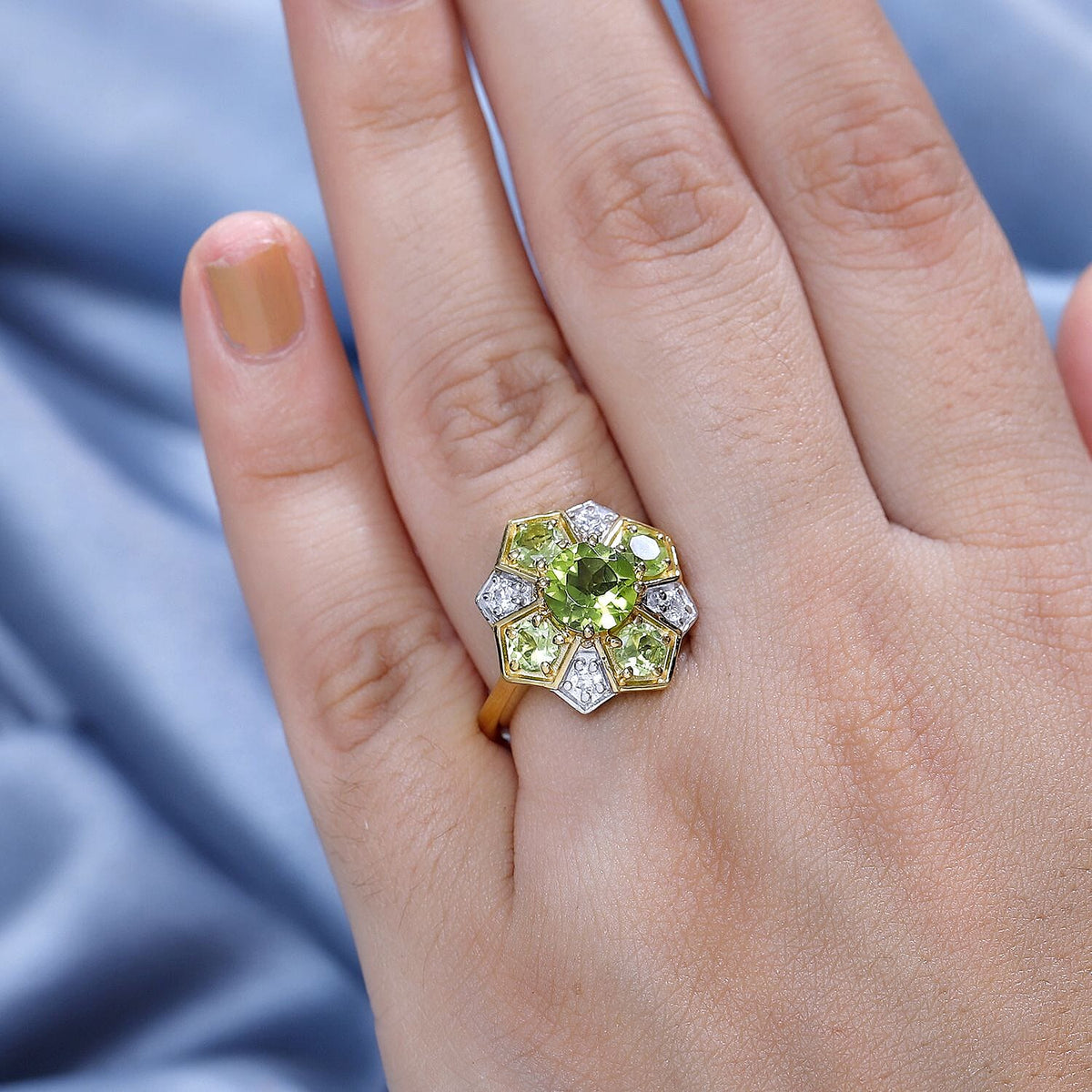 Peridot, Moissanite Cluster Ring in 18K Vermeil Yellow Gold Plated Sterling Silver 7845371 2