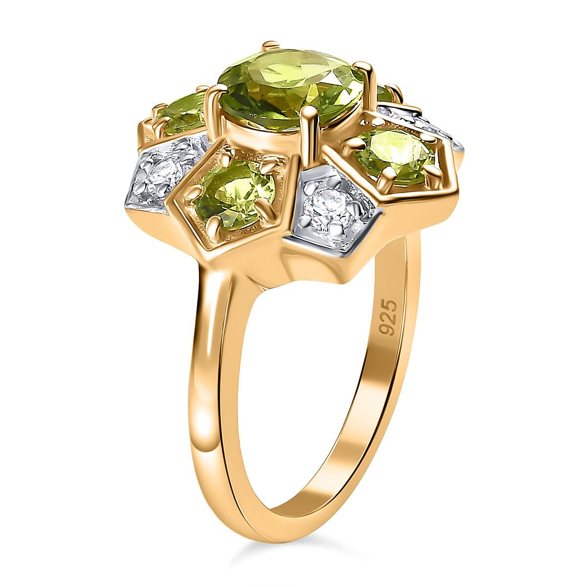 Peridot, Moissanite Cluster Ring in 18K Vermeil Yellow Gold Plated Sterling Silver 7845371 3