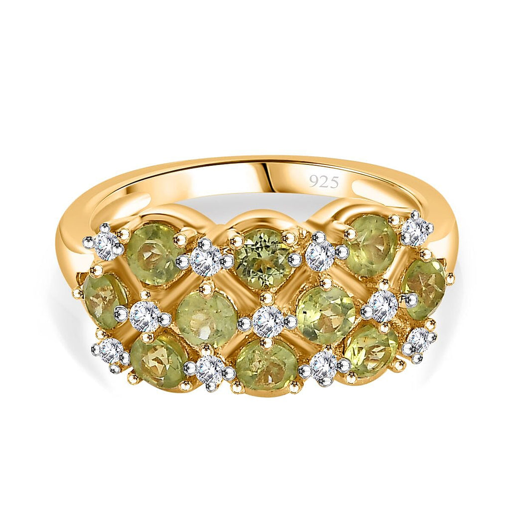 Peridot ,  Moissanite  Cluster Ring in 18K YG Vermeil Sterling Silver 1.48 ct,  Silver Wt. 6.5 Gms  1.460  Ct.
