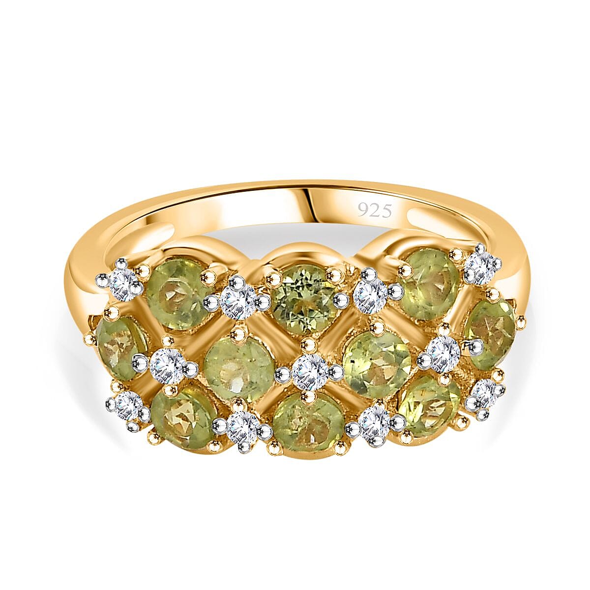 Peridot, Moissanite Cluster Ring in 18K Yellow Gold Vermeil Plated Sterling Silver 1.46  Ct. 7847492 0