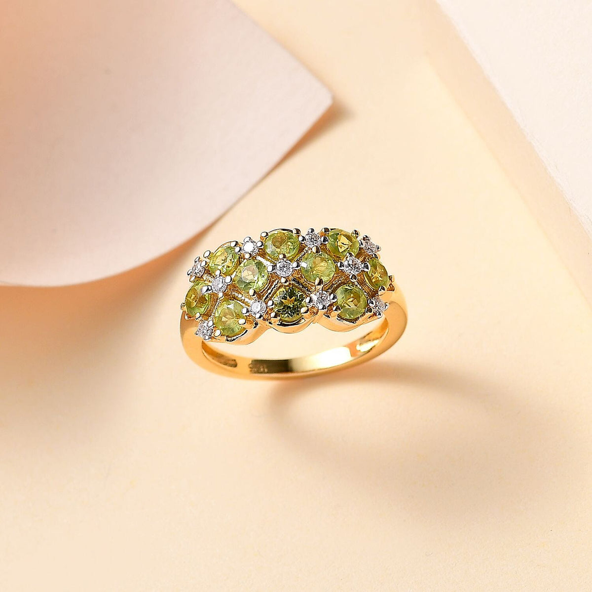 Peridot, Moissanite Cluster Ring in 18K Yellow Gold Vermeil Plated Sterling Silver 1.46  Ct. 7847492 1