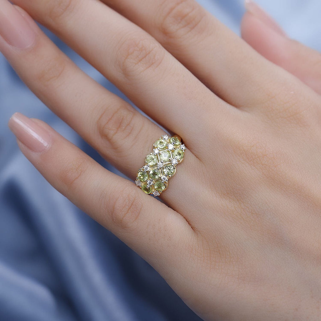 Peridot ,  Moissanite  Cluster Ring in 18K YG Vermeil Sterling Silver 1.48 ct,  Silver Wt. 6.5 Gms  1.460  Ct.