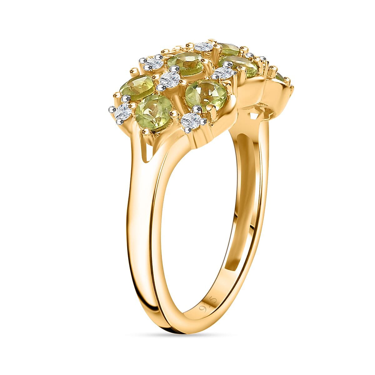 Peridot, Moissanite Cluster Ring in 18K Yellow Gold Vermeil Plated Sterling Silver 1.46  Ct. 7847492 3