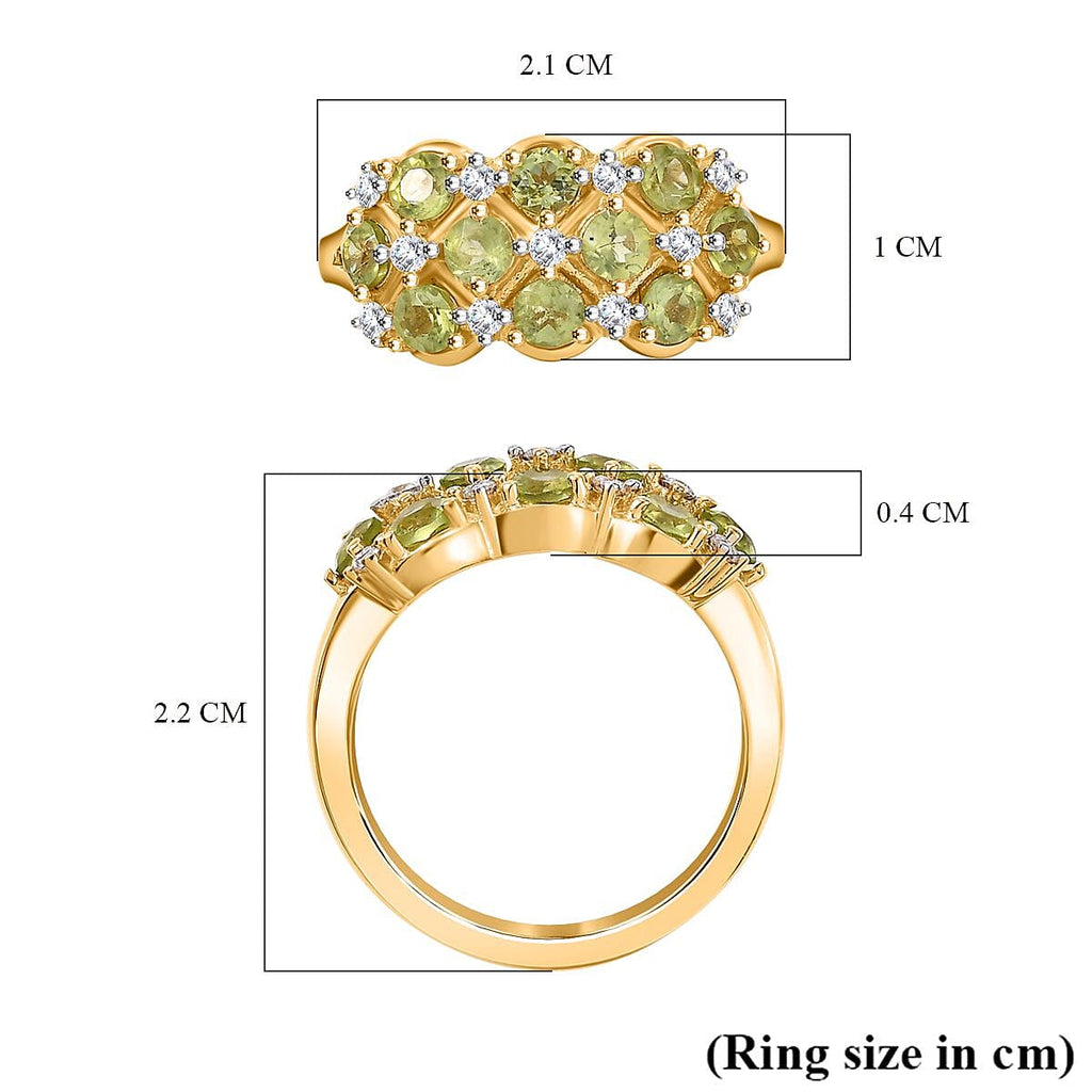 Peridot ,  Moissanite  Cluster Ring in 18K YG Vermeil Sterling Silver 1.48 ct,  Silver Wt. 6.5 Gms  1.460  Ct.